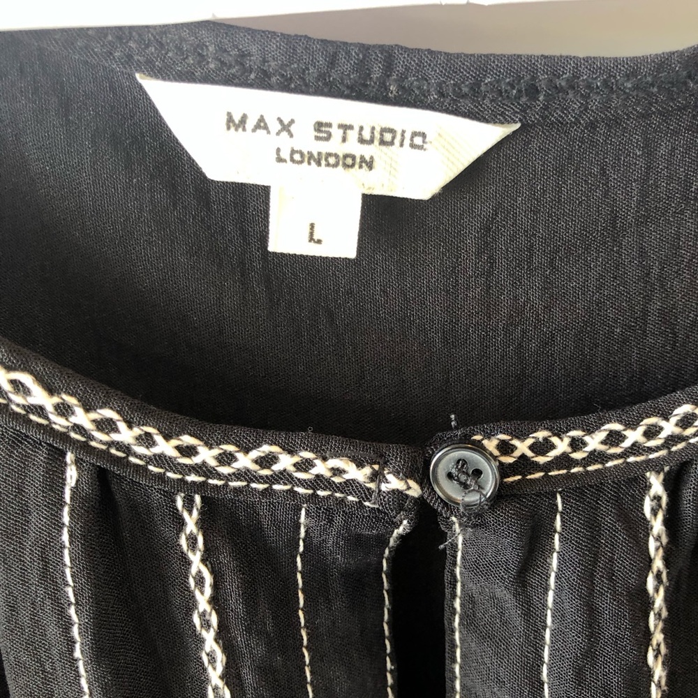 Max Studio Black Short-Sleeve Tunic with White Stitching Detail - Picture 3 of 3